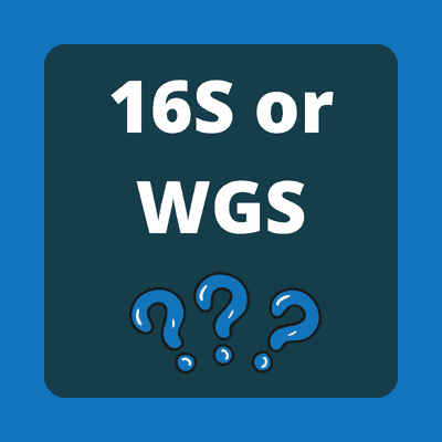 white text on a blue background reads "16S or WGS?"