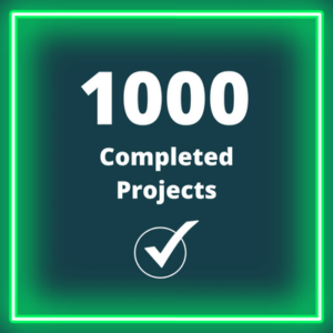 White text on a green background reads "1000 Completed Projects"